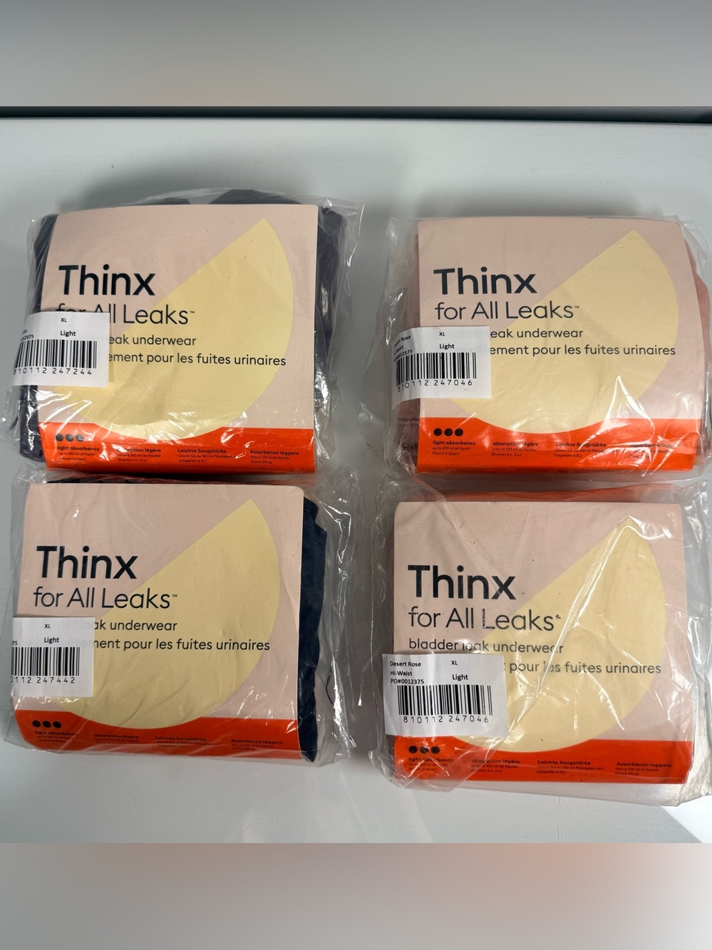Thinx All Leaks Women XL Underwear Lot of 4 Black Pink Gray High Waist Bladder